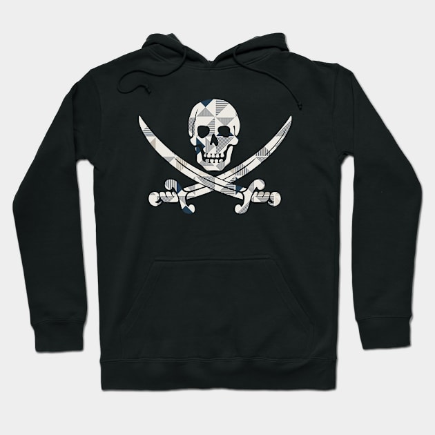 Skull and Crossbones White and Blue Geometric Pattern Hoodie by FandomTrading